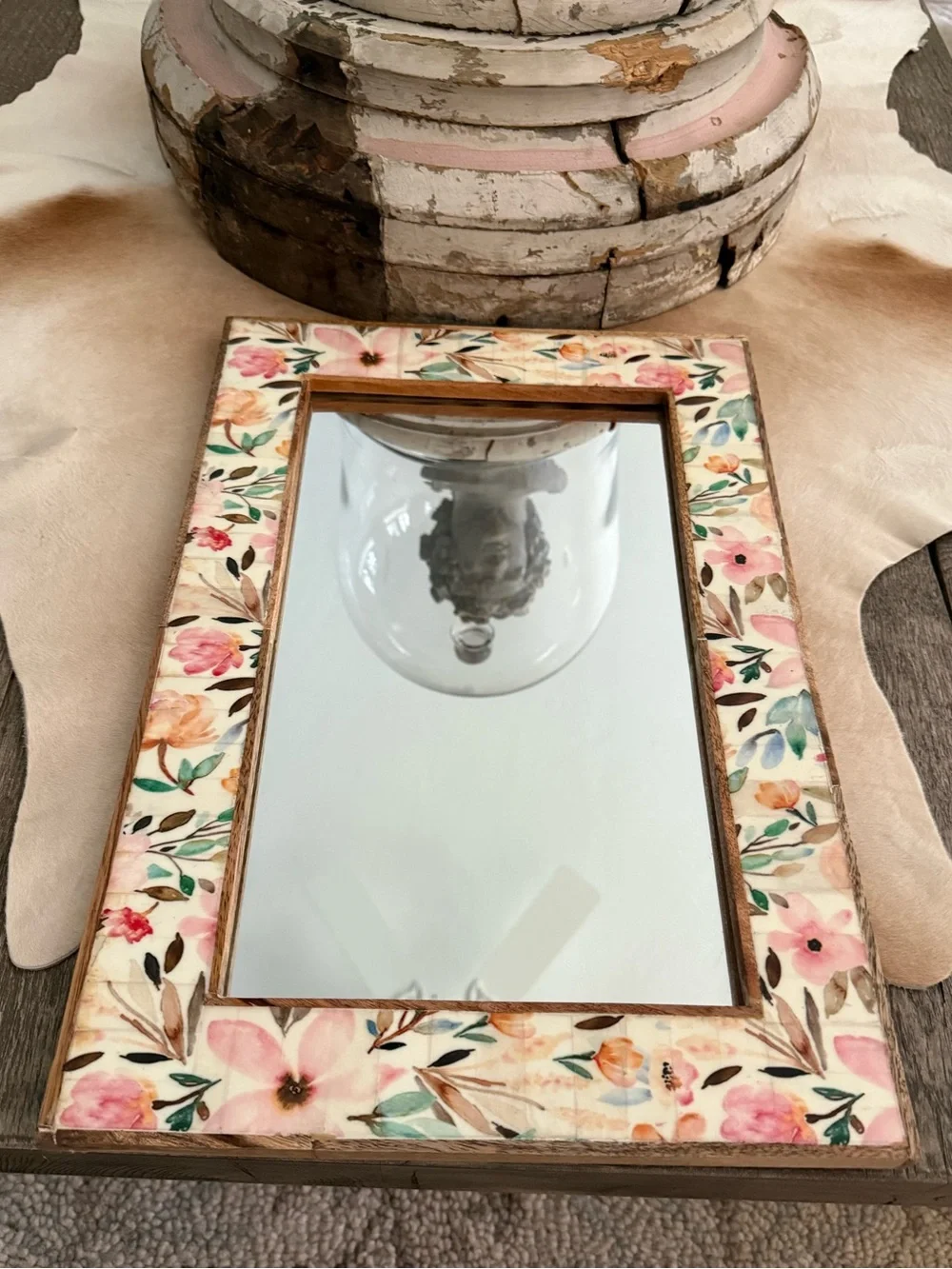 Gorgeous Floral Accent Wall Mirror in Brown and Green Pastel Colors